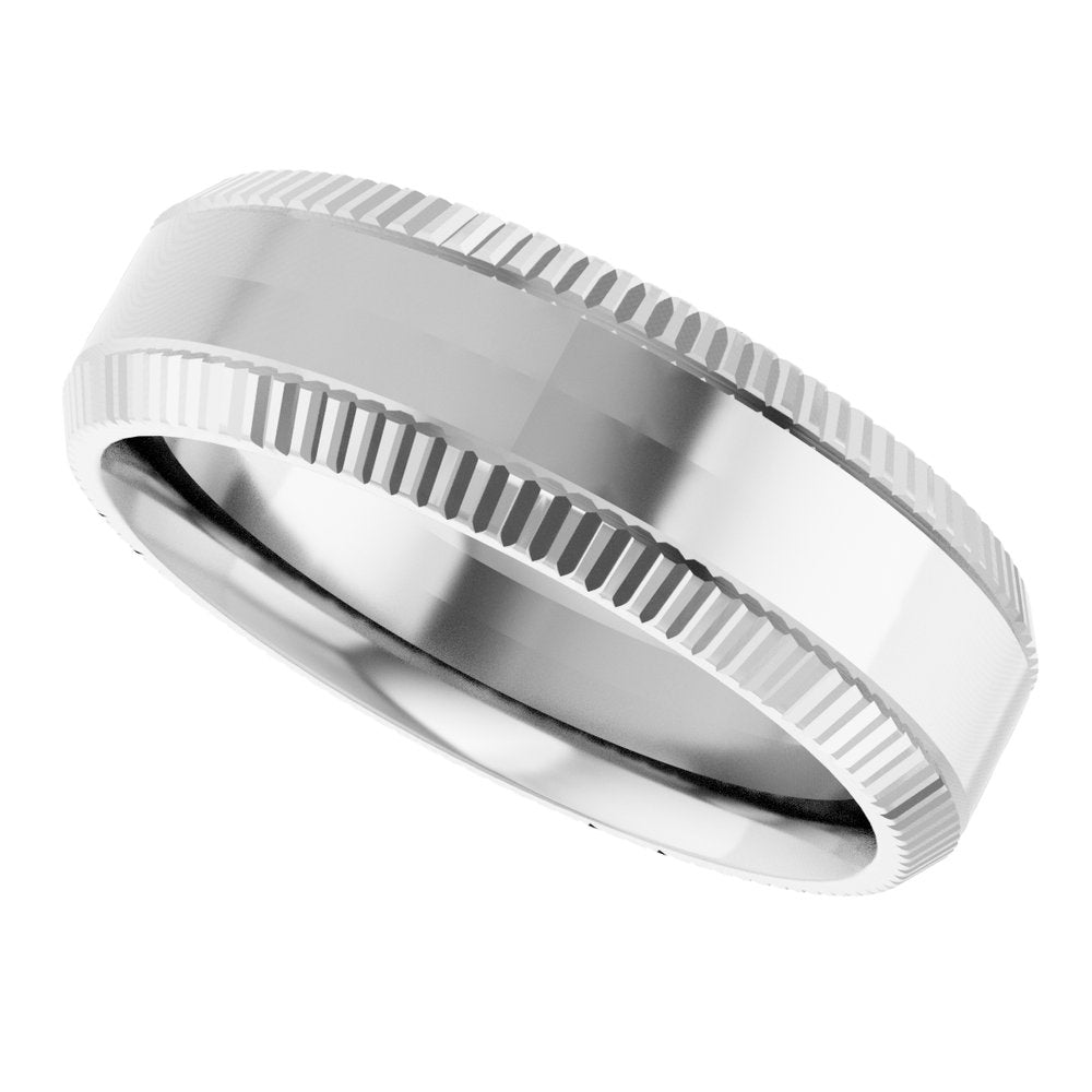 14K White Gold 6 mm Beveled-Edge Grooved Comfort-Fit Half Round Band Size 10