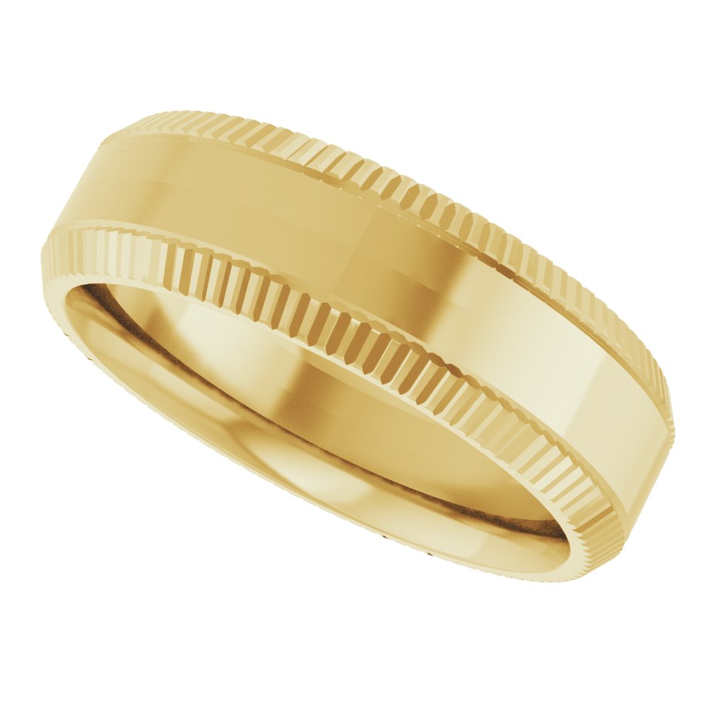 14K Yellow Gold 6 mm Beveled-Edge Grooved Comfort-Fit Half Round Band Size 10.5