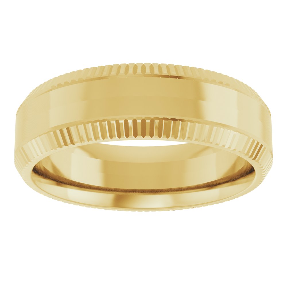 14K Yellow Gold 6 mm Beveled-Edge Grooved Comfort-Fit Half Round Band Size 10.5