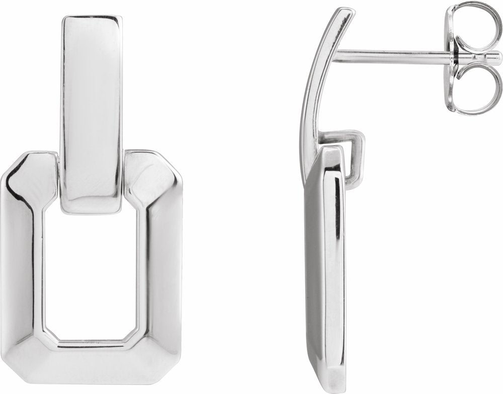 14K White Gold Geometric Drop Earrings
