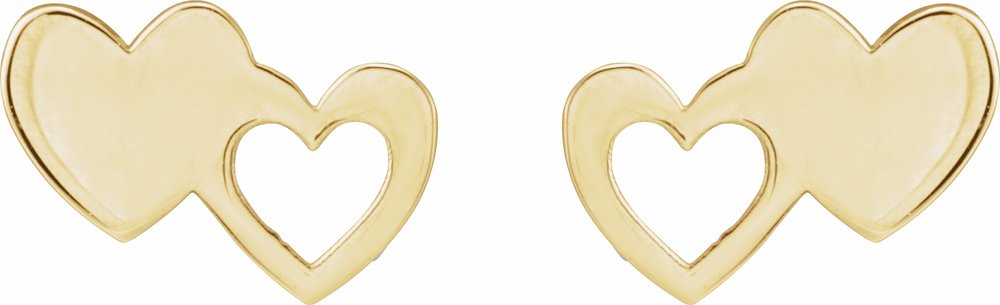 14K Yellow Gold Double Heart Stud Earrings