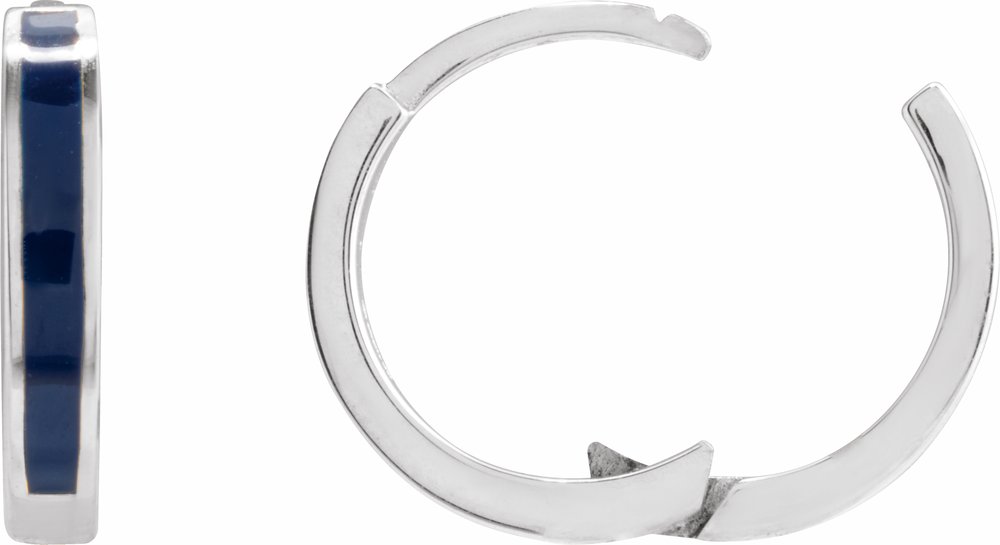 Sterling Silver Blue Enamel Hinged 12.1 mm Hoop Earrings