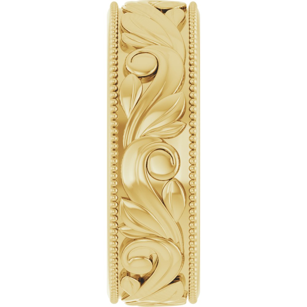 10K Yellow Gold 6.1 mm Milgrain Edge Floral Flat Band Size 7
