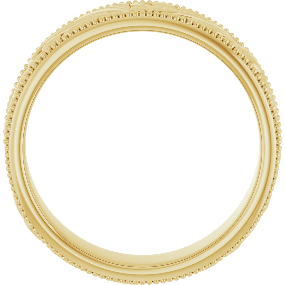 10K Yellow Gold 6.1 mm Milgrain Edge Floral Flat Band Size 7