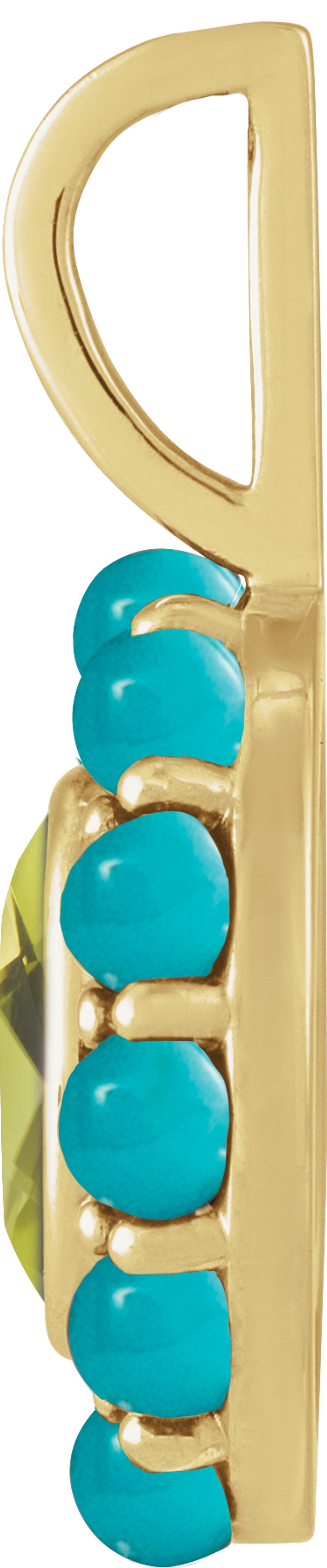 14K Yellow Gold Natural Peridot & Natural Turquoise Halo-Style Pendant