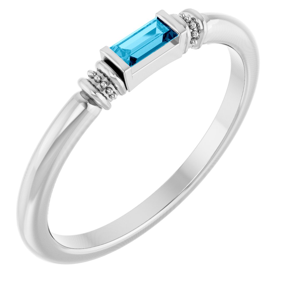 14K White Gold Lab-Grown Aqua Sapphire Stackable Ring