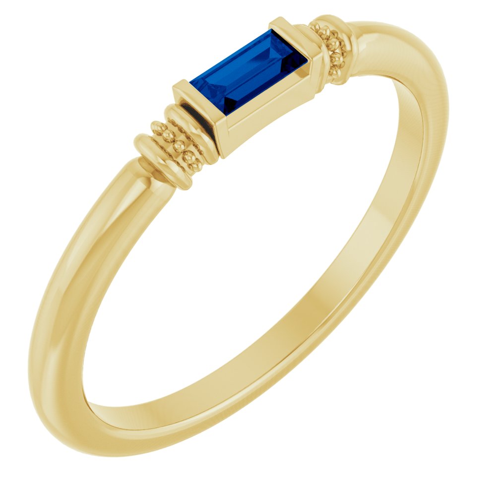 14K Yellow Gold Lab-Grown Blue Sapphire Stackable Ring