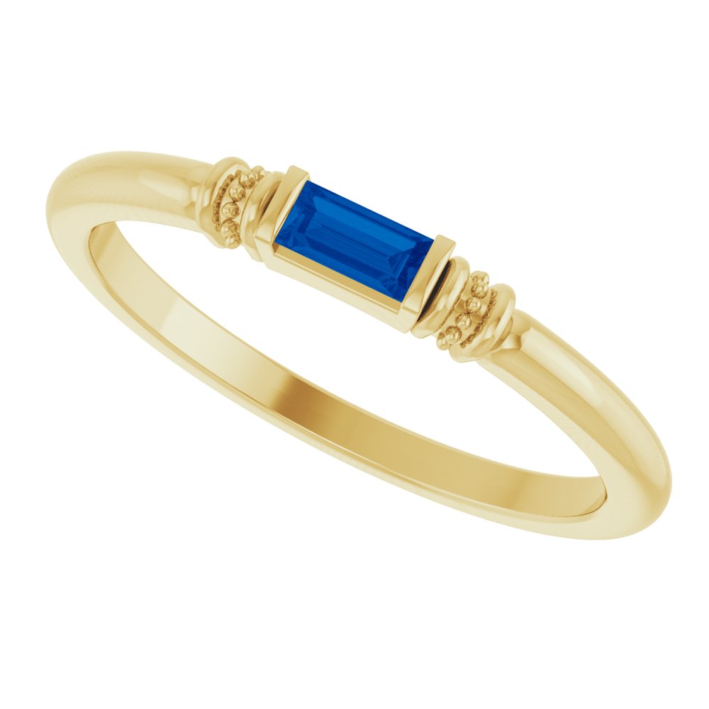 14K Yellow Gold Lab-Grown Blue Sapphire Stackable Ring