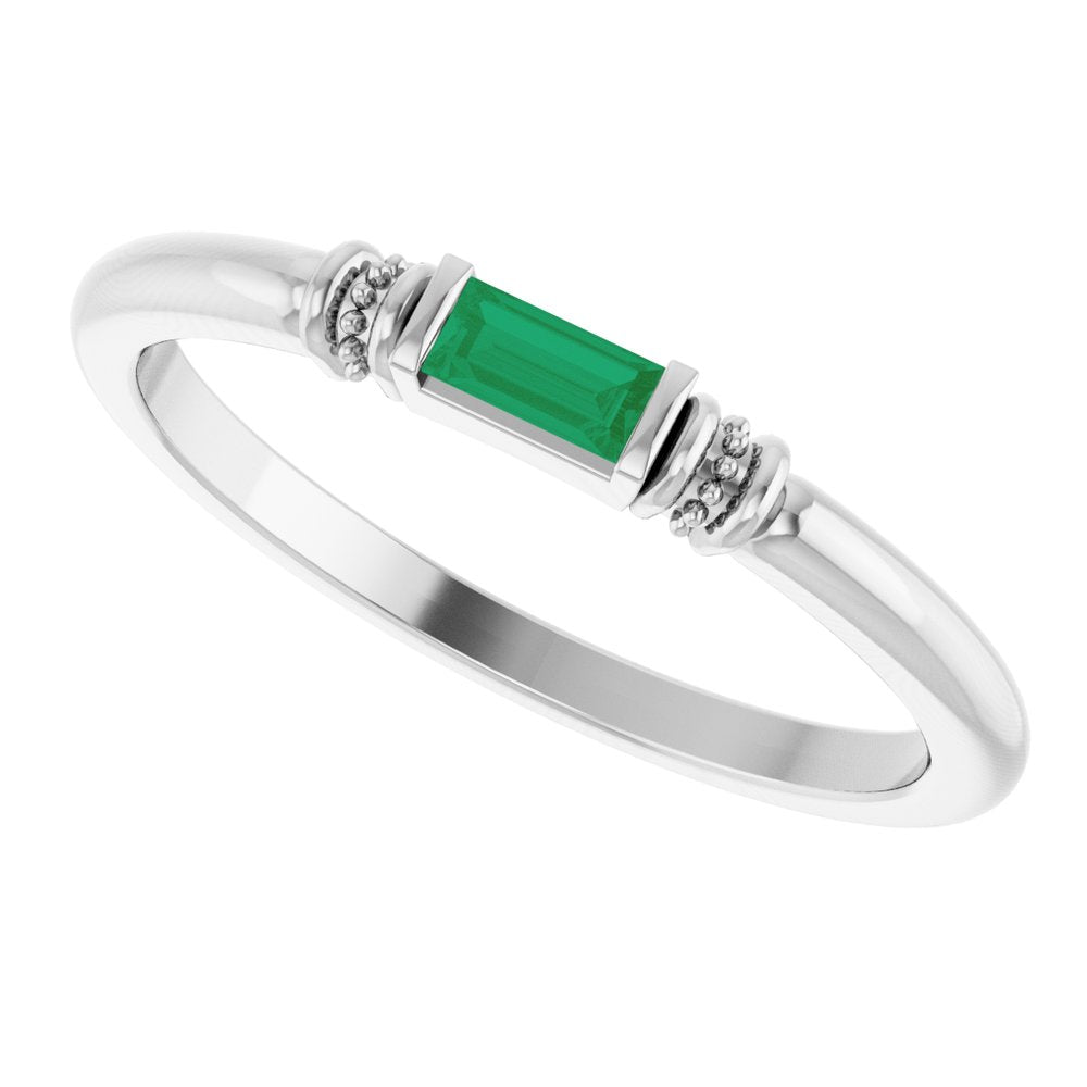 Sterling Silver Lab-Grown Emerald Stackable Ring