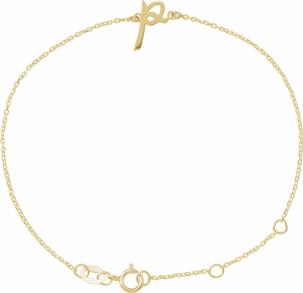 14K Yellow Gold Initial P 6 1/2-7 1/2" Bracelet