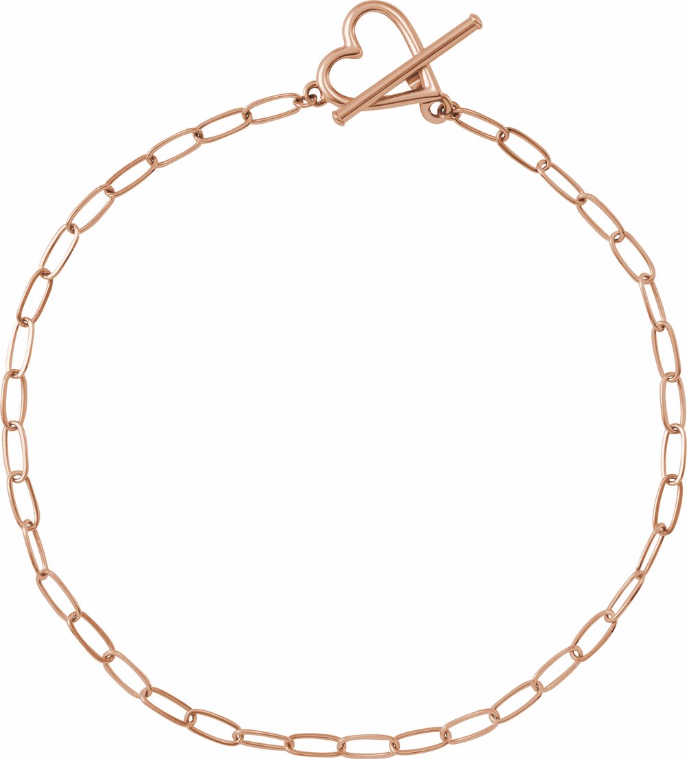14K Rose Gold Heart & Paperclip-Style Chain 6" Bracelet