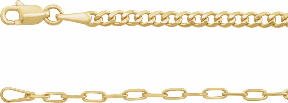 14K Yellow Gold 2.7 mm Curb & Paperclip-Style 18" Chain