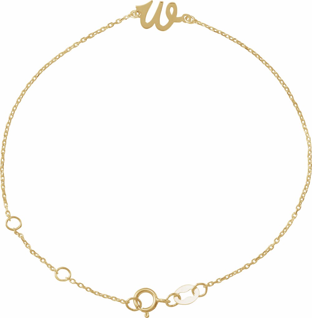 14K Yellow Gold Initial W 6 1/2-7 1/2" Bracelet
