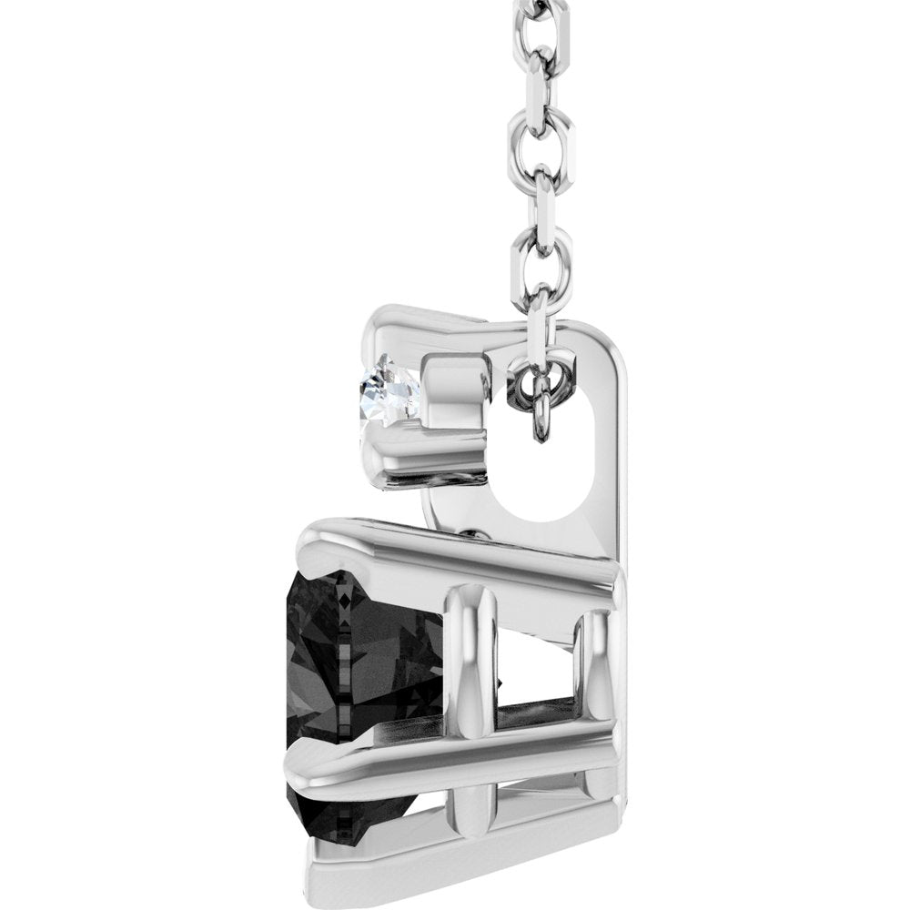 14K White Gold Natural Black Onyx & .03 CT Natural Diamond 16-18" Necklace