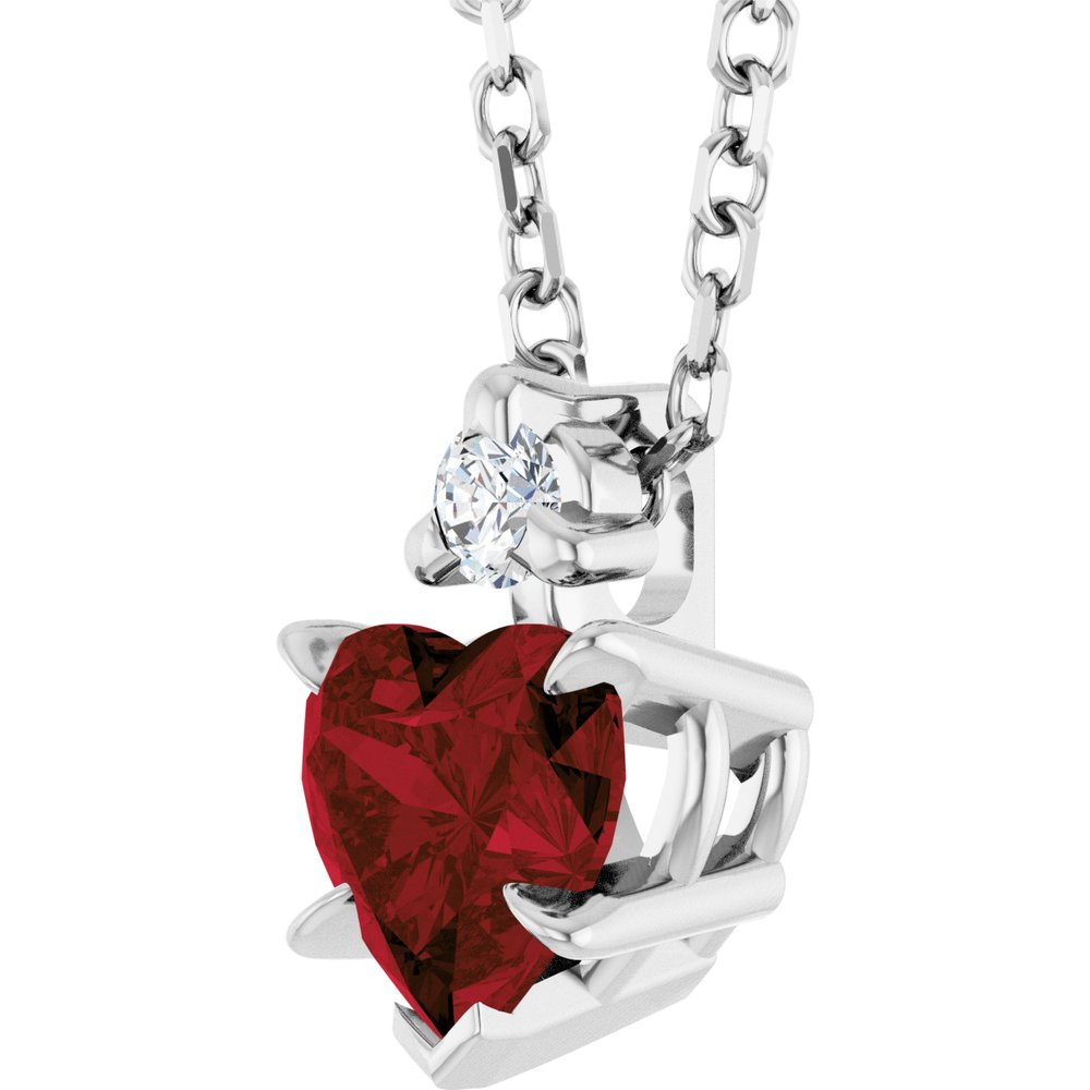 14K White Gold Natural Mozambique Garnet & .03 CT Natural Diamond 16-18" Necklace