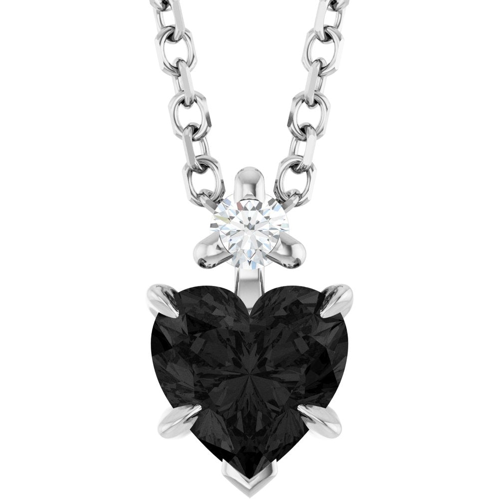 14K White Gold Natural Black Onyx & .03 CT Natural Diamond 16-18" Necklace