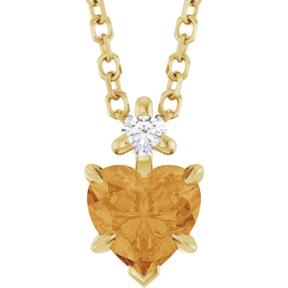 14K Yellow Natural Citrine & .03 CT Natural Diamond 16-18" Necklace