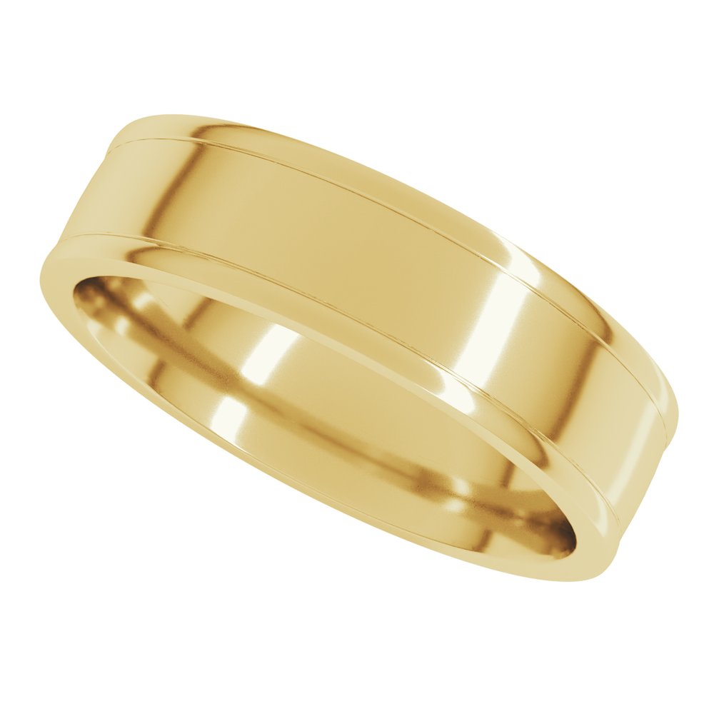 18K Yellow 6 mm Round-Edge Grooved Comfort-Fit Half Round Band