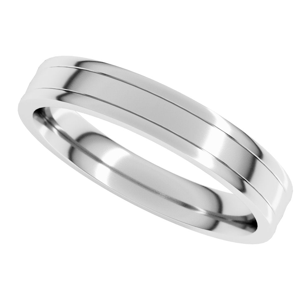 10K White Gold 4 mm Round-Edge Grooved Comfort-Fit Half Round Band Size 9.5