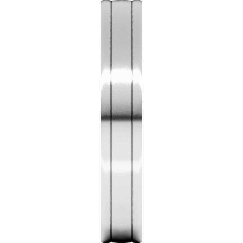 10K White Gold 4 mm Round-Edge Grooved Comfort-Fit Half Round Band Size 9.5