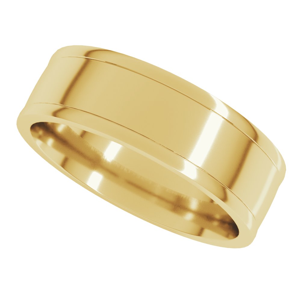 14K Yellow Gold 7 mm Round-Edge Grooved Comfort-Fit Half Round Band Size 8
