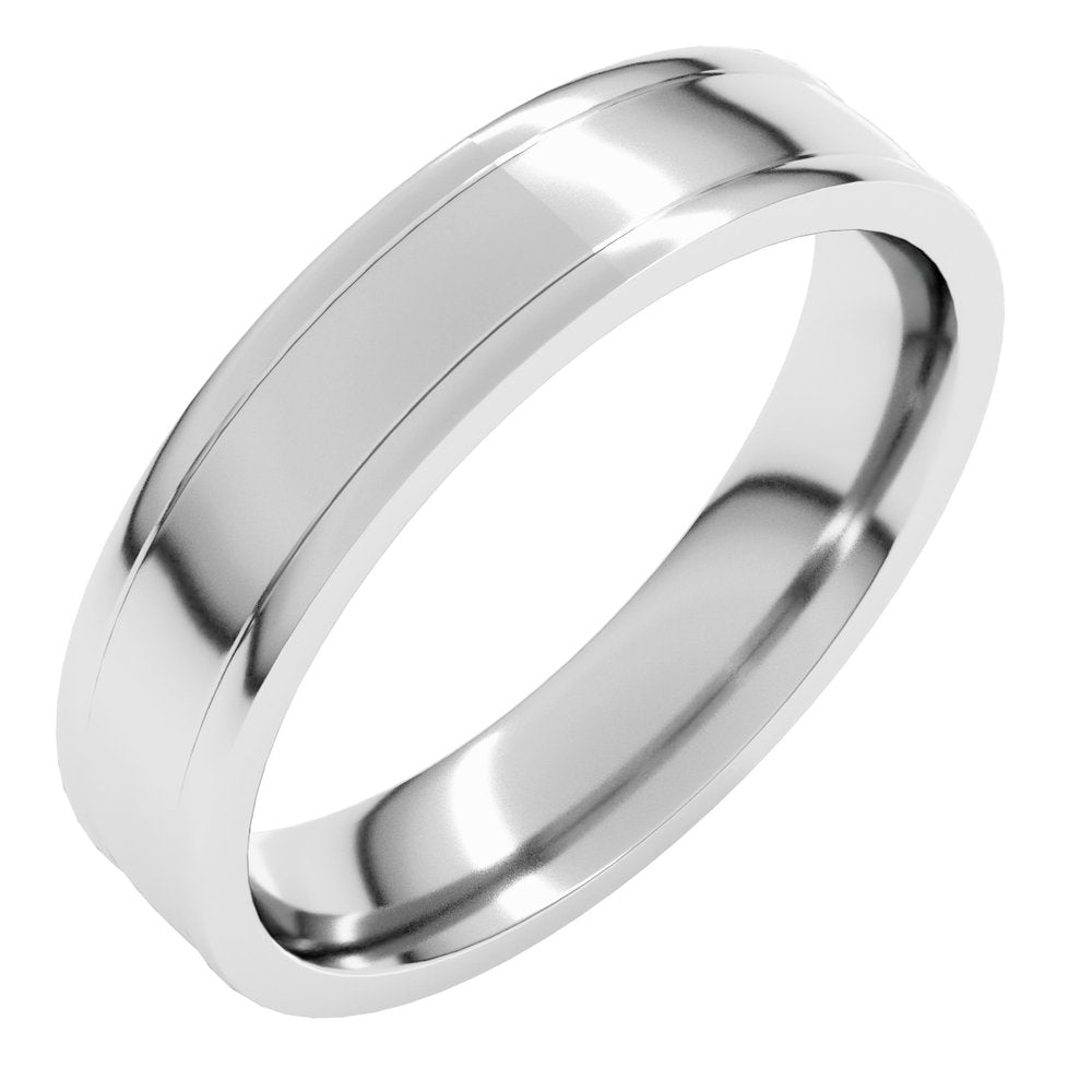 10K White Gold 5 mm Round-Edge Grooved Comfort-Fit Half Round Band Size 8.5