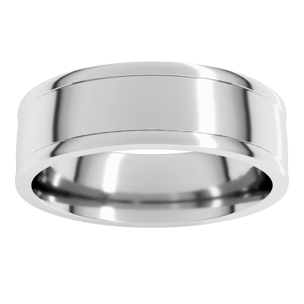 14K White Gold 7 mm Round-Edge Grooved Comfort-Fit Half Round Band Size 11
