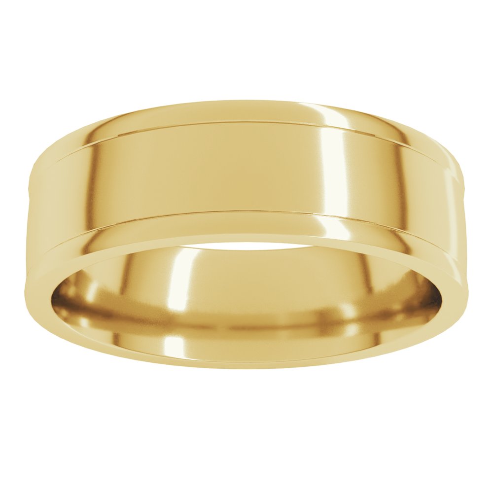 14K Yellow Gold 7 mm Round-Edge Grooved Comfort-Fit Half Round Band Size 8