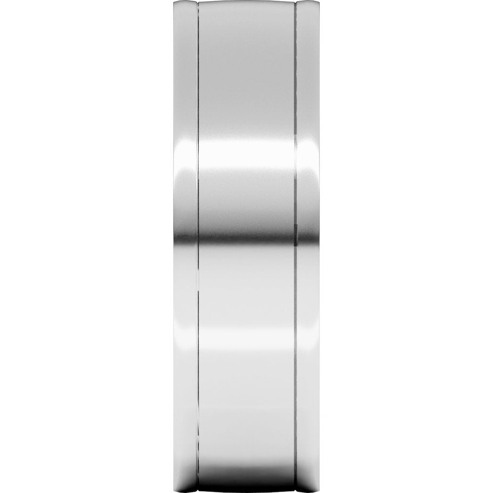 14K White Gold 7 mm Round-Edge Grooved Comfort-Fit Half Round Band Size 11