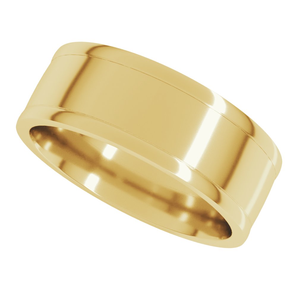 14K Yellow Gold 8 mm Round-Edge Grooved Comfort-Fit Half Round Band Size 10