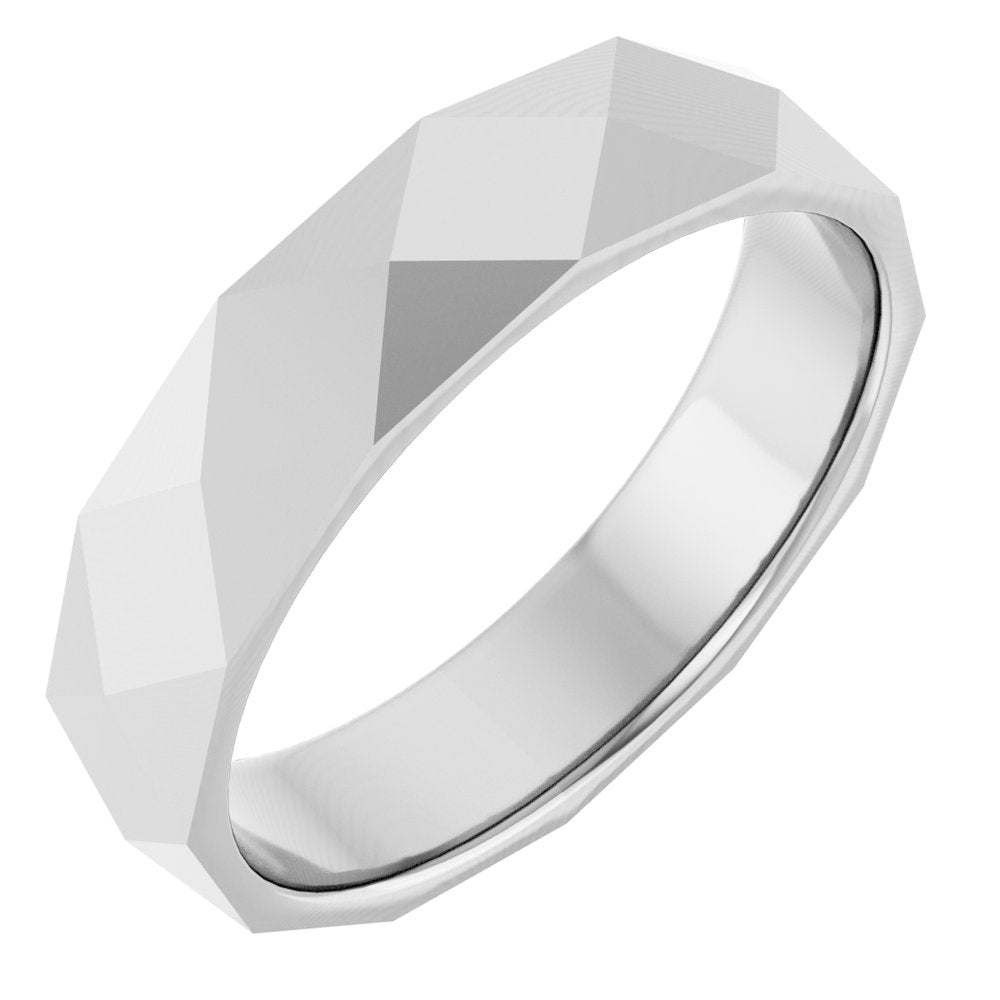 10K White Gold 4.5 mm Geometric Faceted Flat Band Size 11.5