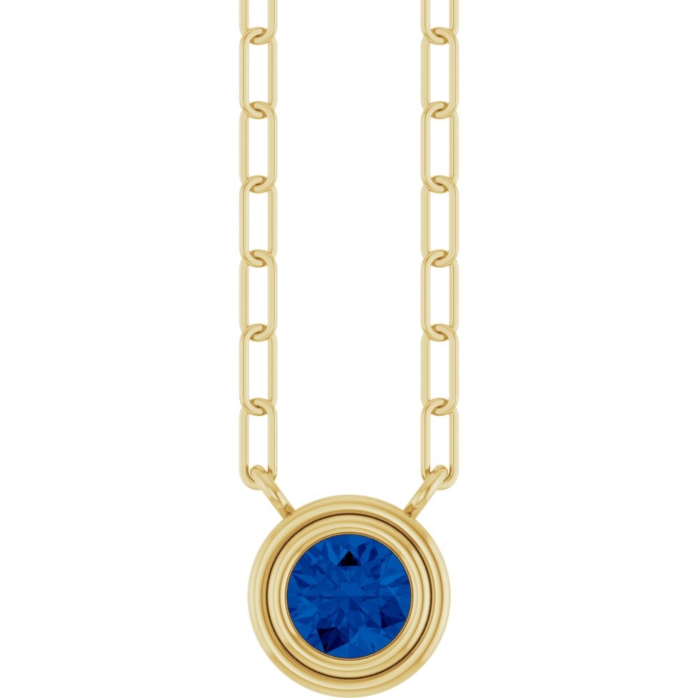 14K Yellow Gold Lab-Grown Blue Sapphire 18" Necklace