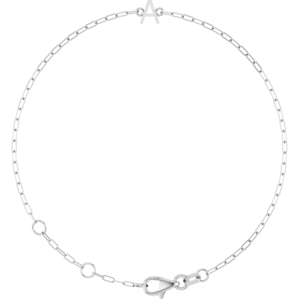 14K White Gold Sans Serif Initial A 6 1/2-7 1/2" Bracelet