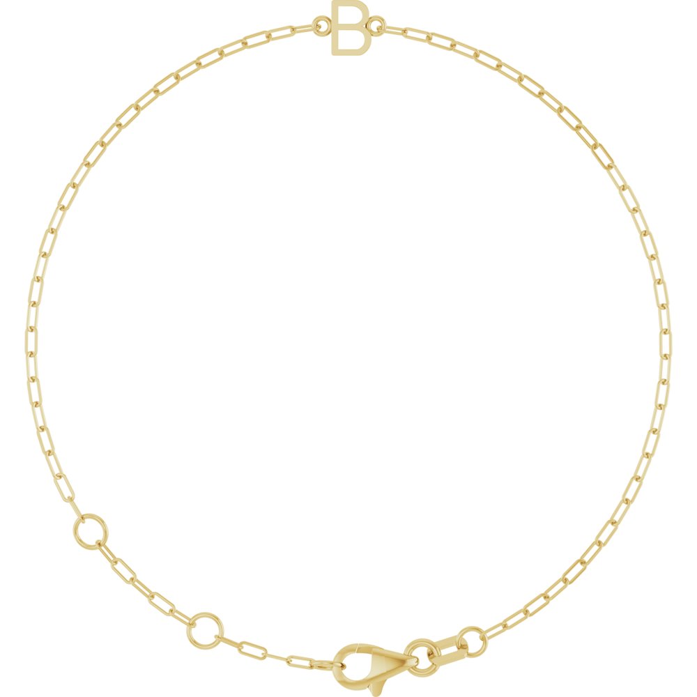 14K Yellow Gold Sans Serif Initial B 6 1/2-7 1/2" Bracelet
