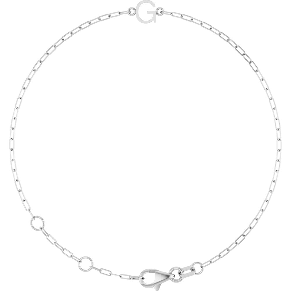 14K White Gold Sans Serif Initial G 6 1/2-7 1/2" Bracelet