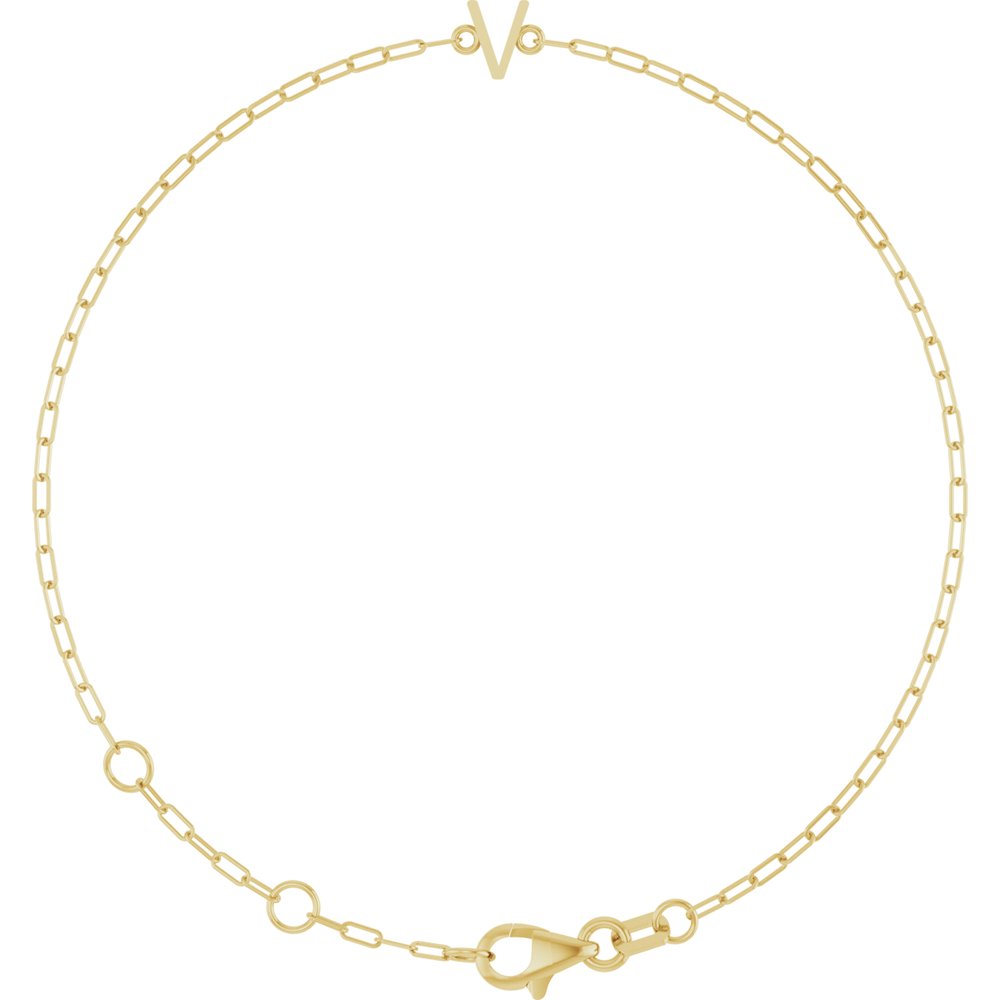14K Yellow Gold Sans Serif Initial V 6 1/2-7 1/2" Bracelet