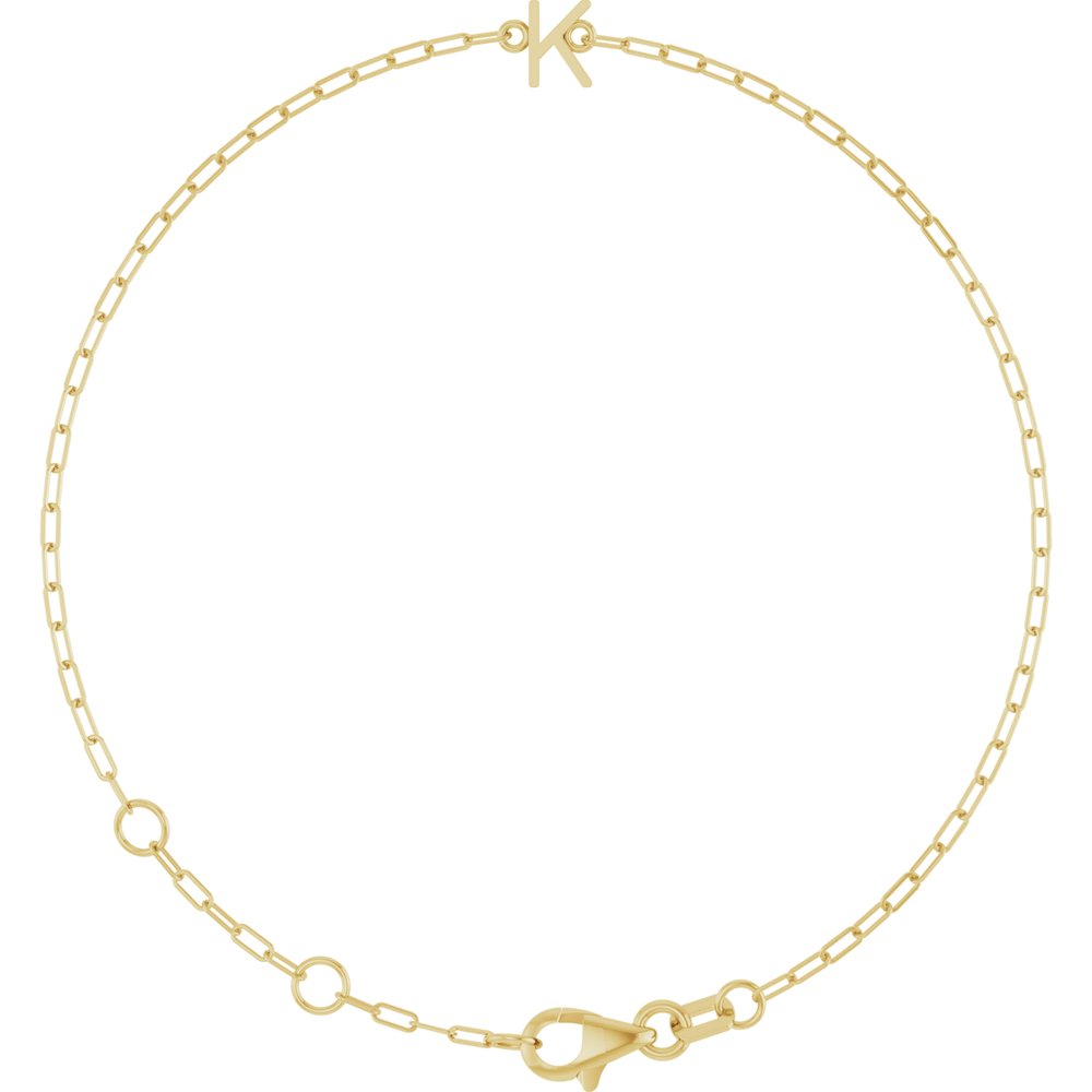 14K Yellow Gold Sans Serif Initial K 6 1/2-7 1/2" Bracelet