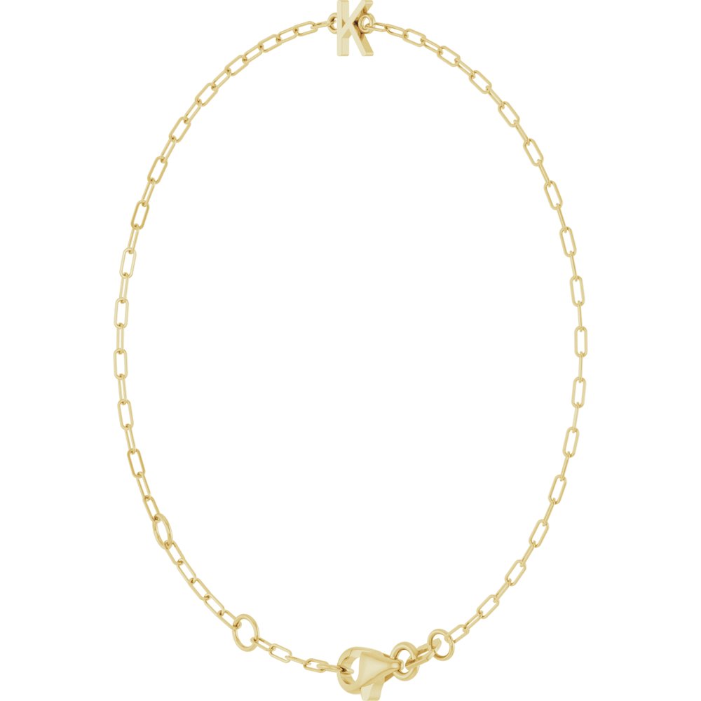 14K Yellow Gold Sans Serif Initial K 6 1/2-7 1/2" Bracelet