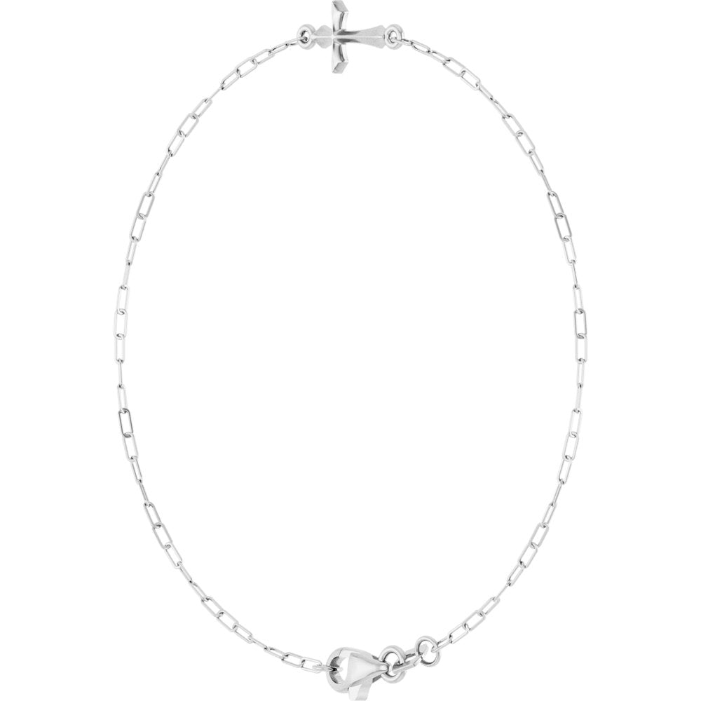 14K White Gold Sideways Cross 7" Bracelet