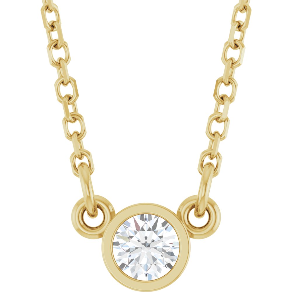 14K Yellow Gold 1/10 CT Natural Diamond Solitaire 18" Necklace