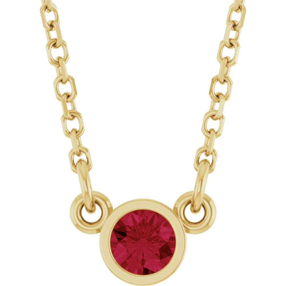14K Yellow Gold Lab-Grown Ruby Solitaire 16" Necklace