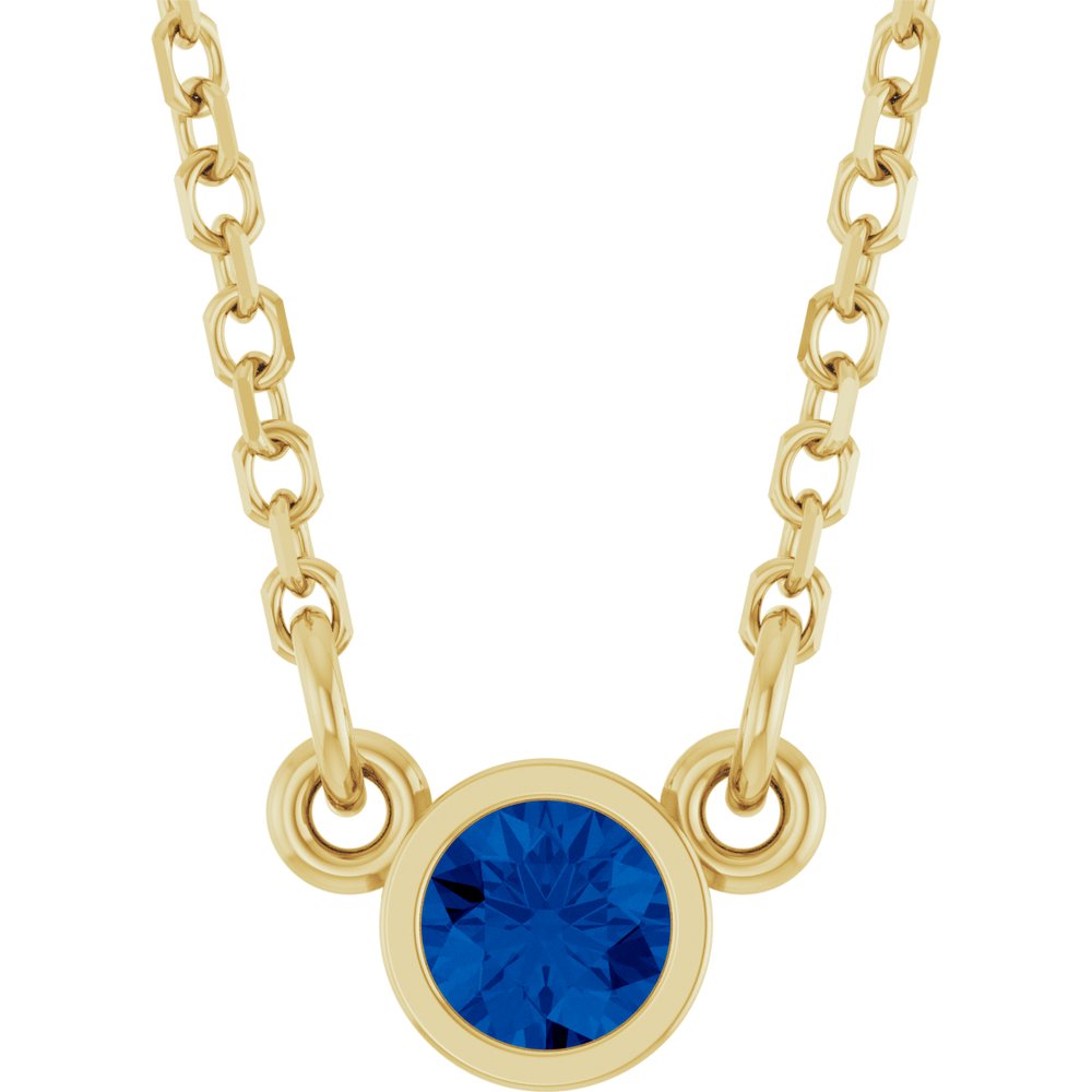 14K Yellow Lab-Grown Blue Sapphire Solitaire 16" Necklace