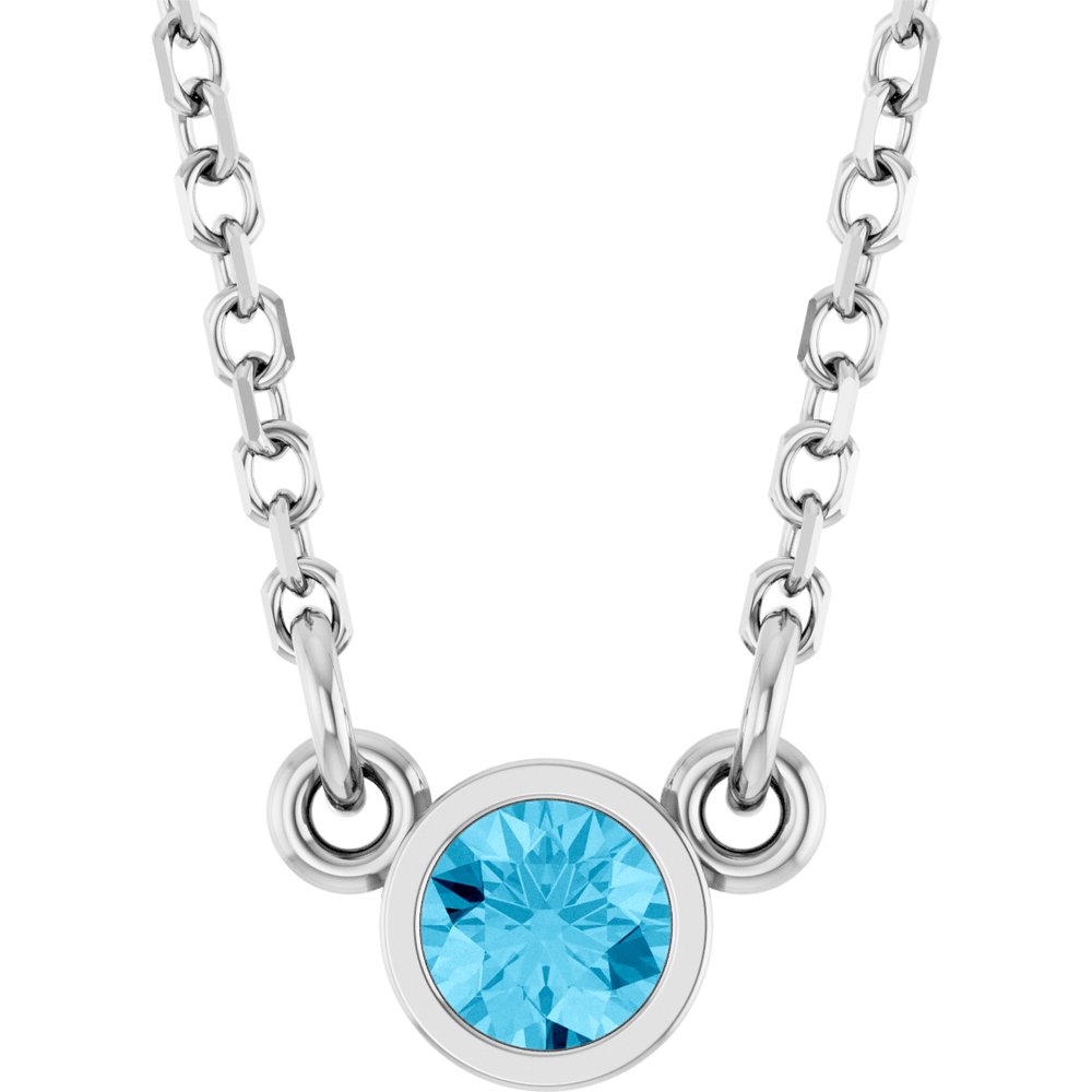 Rhodium-Plated Sterling Silver Natural Aquamarine Solitaire 16" Necklace