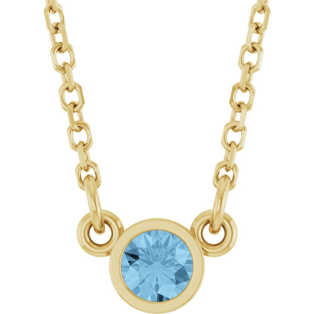 14K Yellow Gold Natural Sky Blue Topaz Solitaire 18" Necklace