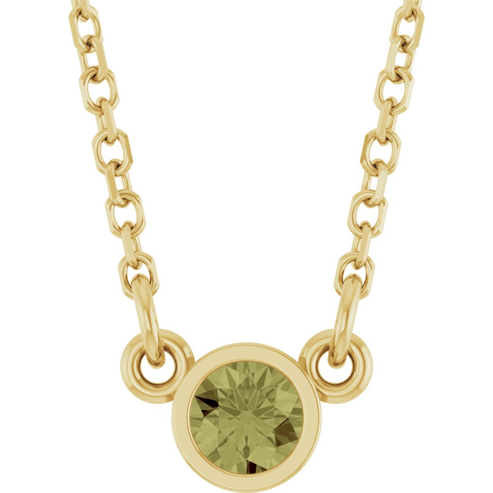 14K Yellow Natural Green Sapphire Solitaire 18" Necklace