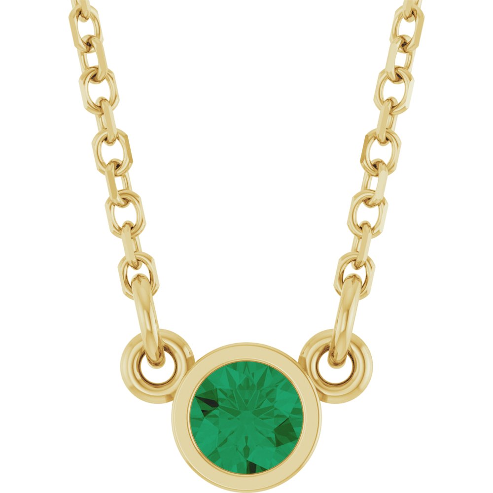 14K Yellow Gold Natural Emerald Solitaire 16" Necklace