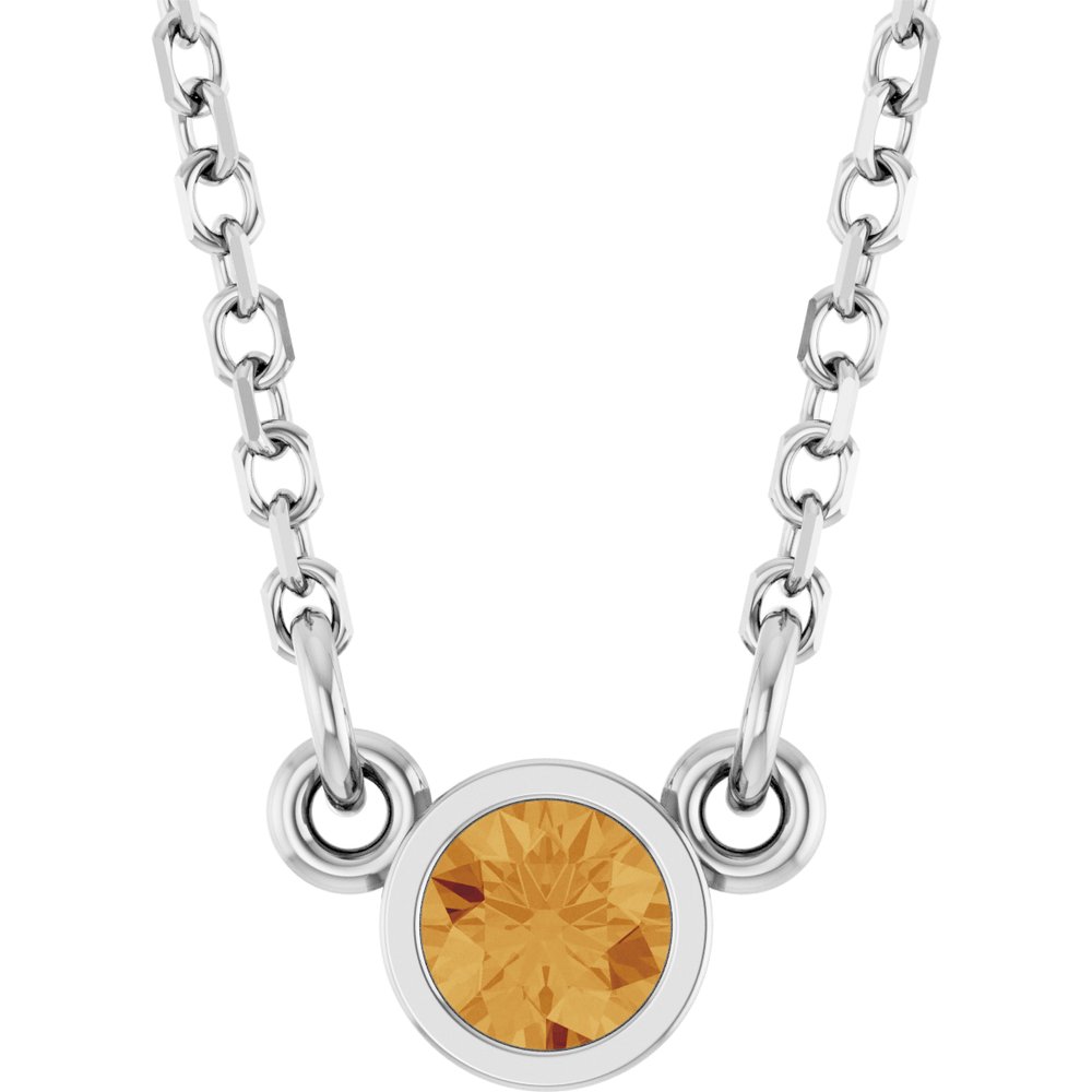 Rhodium-Plated Sterling Silver Natural Citrine Solitaire 16" Necklace