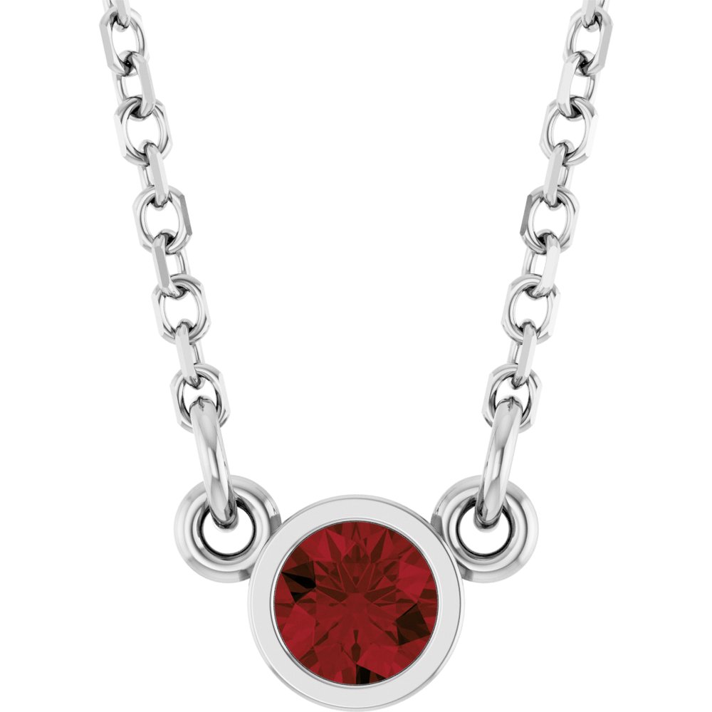 Rhodium-Plated Sterling Silver Natural Mozambique Garnet Solitaire 16" Necklace