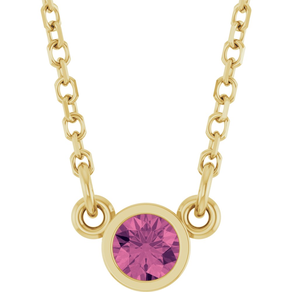 14K Yellow Gold Natural Pink Tourmaline Solitaire 16" Necklace