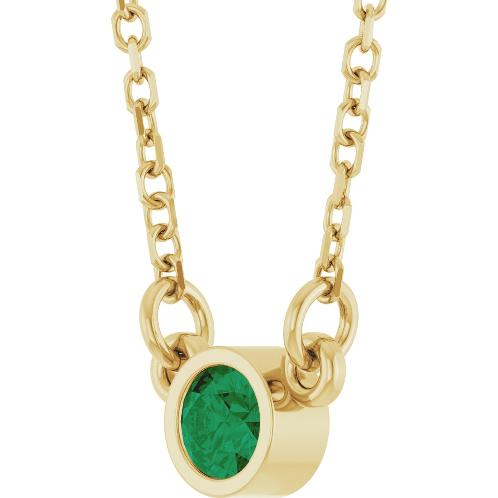 14K Yellow Gold Natural Emerald Solitaire 16" Necklace